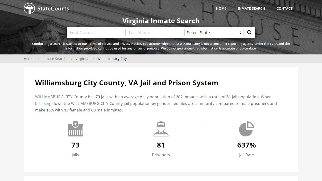 Williamsburg City County, VA Inmate Search - StateCourts