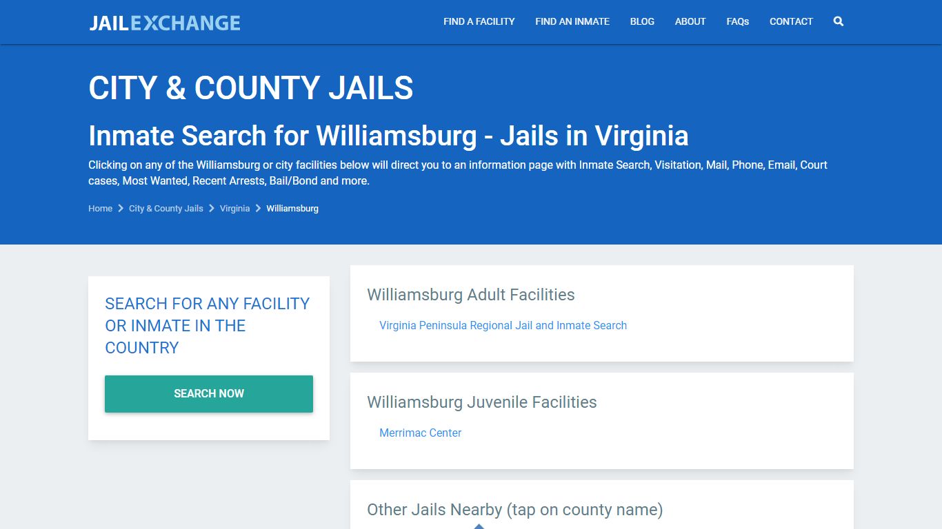 Inmate Search for Williamsburg | Jails in Virginia - JAIL EXCHANGE